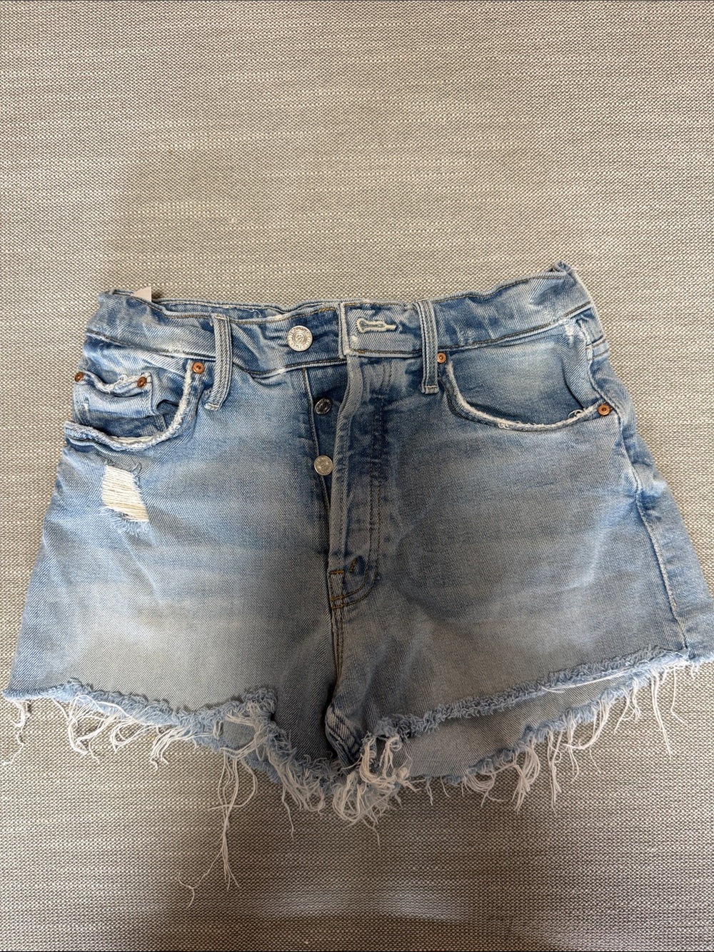 MOTHER Light Blue Frayed Hem Denim Shorts